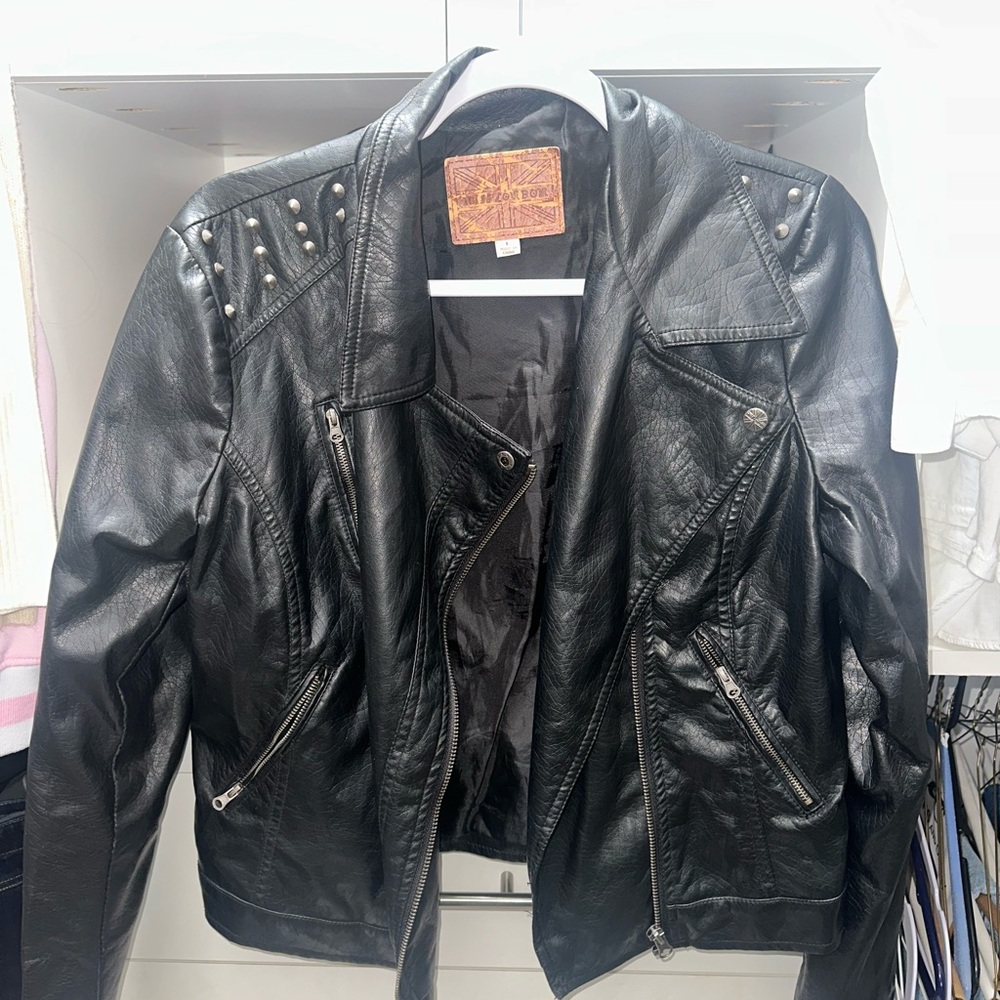 Miss London studded black leather jacket